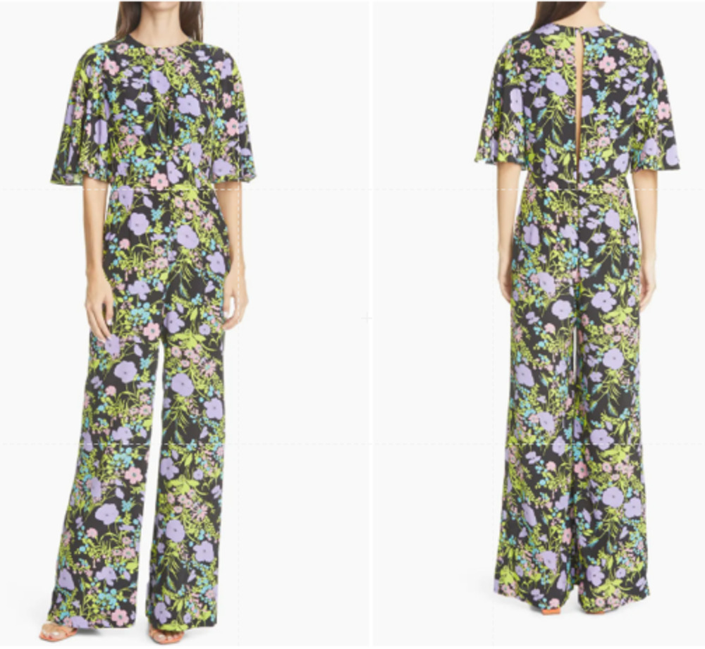 $595 Les Reveries Size 2 Floral Maxi Silk Flutter Sleeve Elegant Resort Vacation